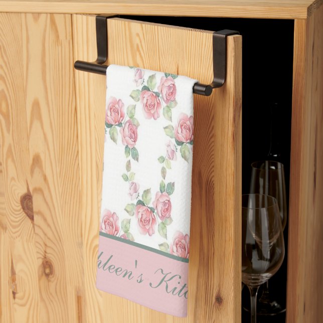 Linge De Cuisine Broderie Chic Shabby Rose Fleurie  (Pliage en tiers)