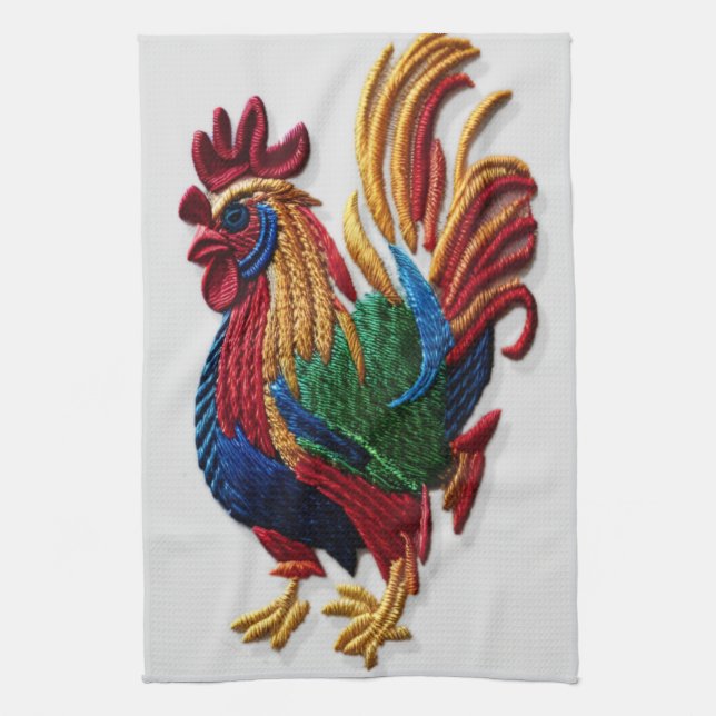 Linge De Cuisine Broderie coq - Broderie animal traditionnel (Vertical)