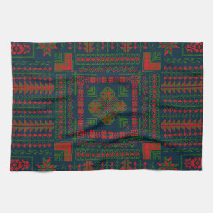 Linge De Cuisine Broderie palestinienne Tatreez rouge vert 5 Motif