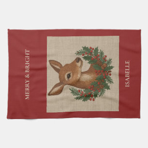 Linge De Cuisine Broderie rustique Deer & Holiday Greens noël