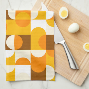 Linge De Cuisine Brown blanc orange jaune demi-cercles Motif