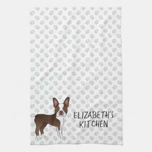 Linge De Cuisine Brown Boston Terrier Cartographie Chien et texte p