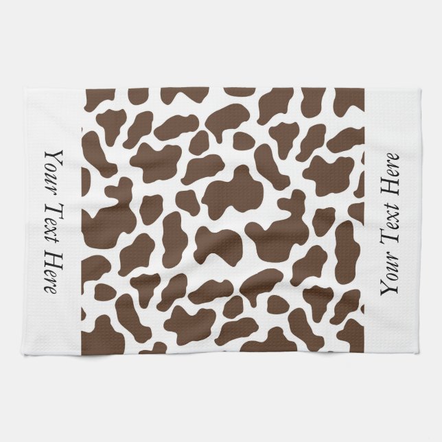 Linge De Cuisine Brown Motif de vache blanche Personnalisé (Horizontal)