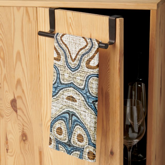 Linge De Cuisine Brown Ochre Turquoise Hip Tribe Art (Pliage en tiers)