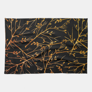 Linge De Cuisine Brûler Orange Twigs sur Noir