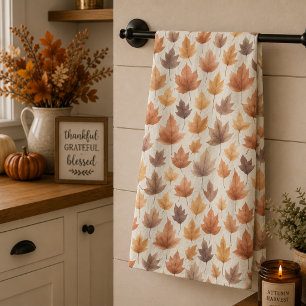 Linge De Cuisine Brun Orange Doré Marron Feuille D'automne Moderne 