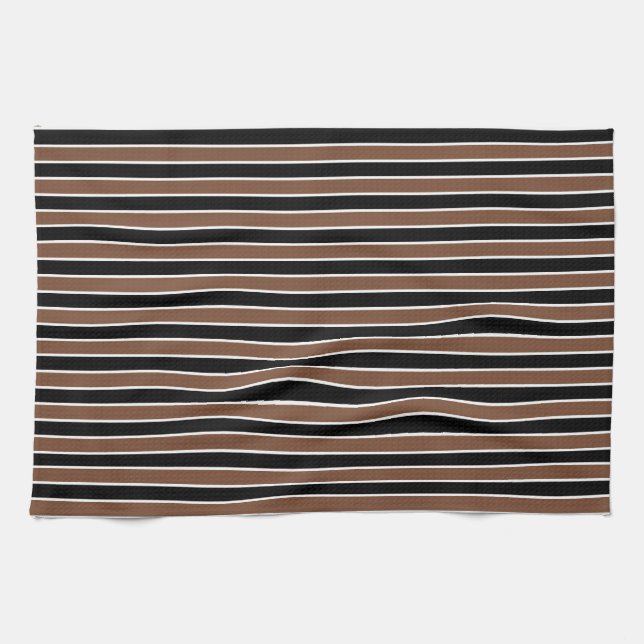 Linge De Cuisine Brun, rayures noires et blanches (Horizontal)