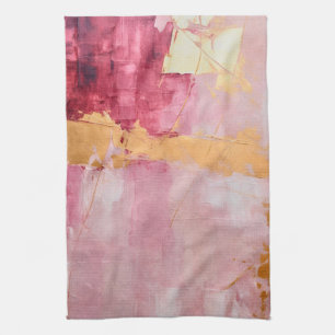 Linge De Cuisine Brush artistique touche or et rose