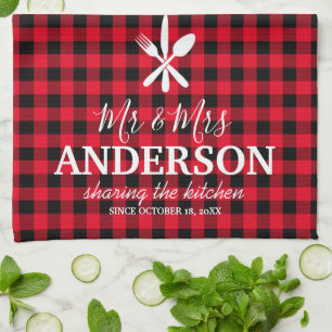 Linge De Cuisine Buffalo Plaid Mariage Nom du couple