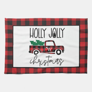 Linge De Cuisine Buffalo Plaid Vintage Truck Tree Monogramme