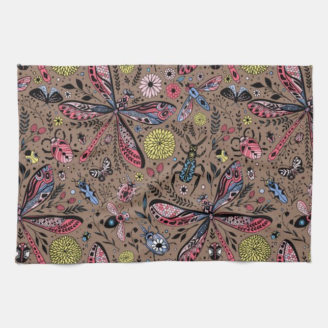 Linge De Cuisine Bugs de Doodle sur mocha brown (Horizontal)