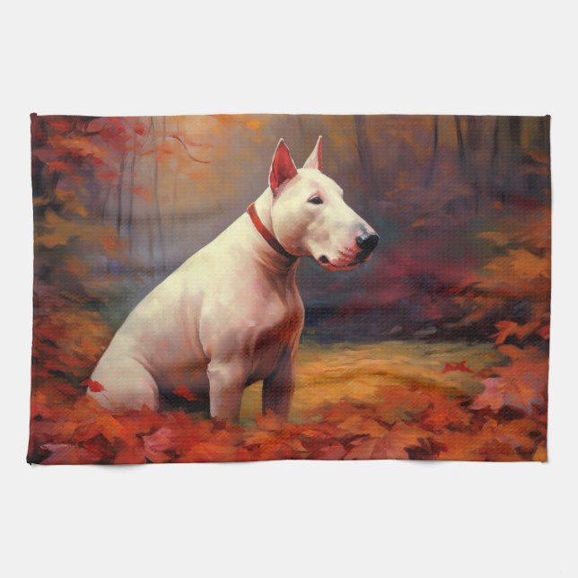 Linge De Cuisine Bull Terrier à l'automne Leaves automne Inspire (Horizontal)