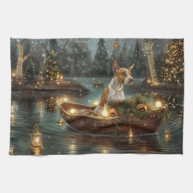 Linge De Cuisine Bull Terrier Noël Festive Voyage (Horizontal)