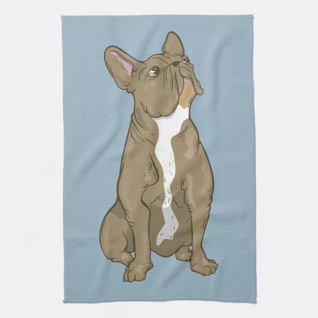 Linge De Cuisine bulldog français Brown et blanc (Vertical)