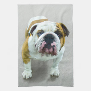 Linge De Cuisine Bulldog Painting - Joli art original chien