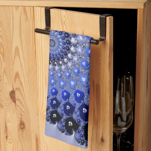 Linge De Cuisine Bulles fractales Ombre Bleu Abstrait (Pliage en tiers)