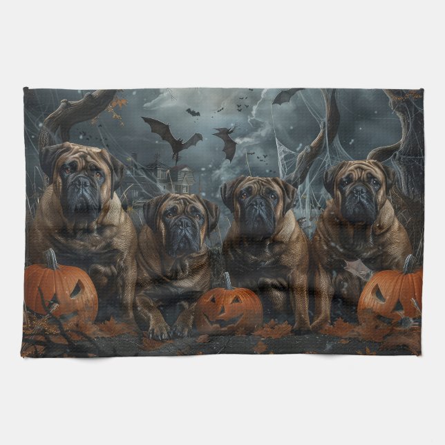 Linge De Cuisine Bullmastiff Halloween nuit chien délice (Horizontal)