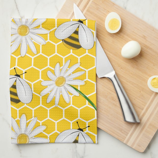 Linge De Cuisine Bumble Bees, Honey Bees Design (Quart Plié)