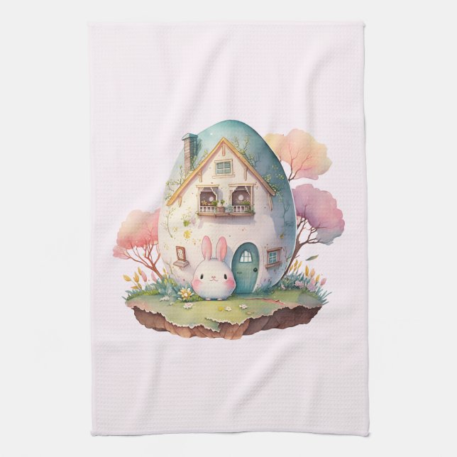 Linge De Cuisine Bunny Pink Pastel & Oeuf House Cute (Vertical)