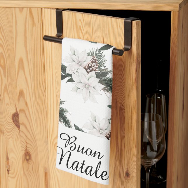 Linge De Cuisine Buon Natale Italien Joyeux Noël Floral (Pliage en tiers)