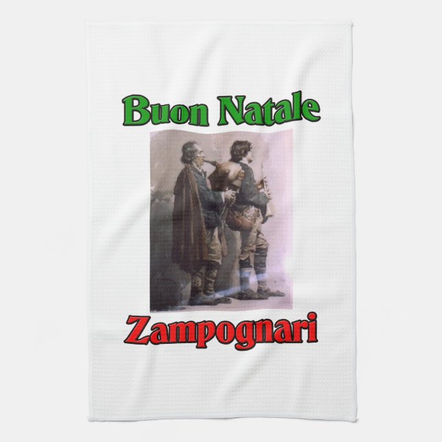 Linge De Cuisine Buon Natale (Joyeux Noël) Zampognari (Vertical)