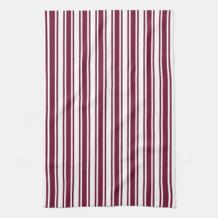 Linge De Cuisine Burgundy rouge et blanc bonbons rayures