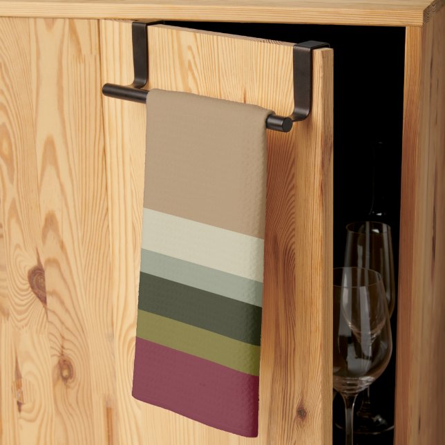 Linge De Cuisine Burgundy Stripe Avec Vert Olive (Pliage en tiers)
