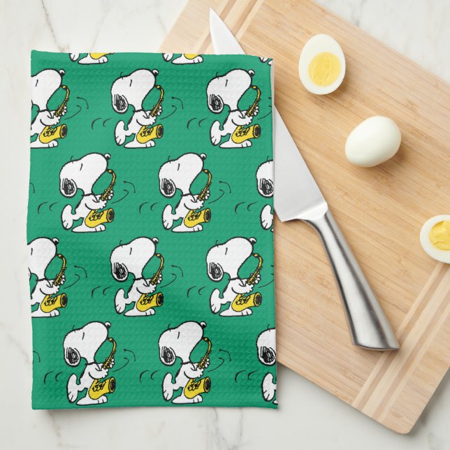 Linge De Cuisine cacahuètes | Lecteur Snoopy Saxophone (Quart Plié)