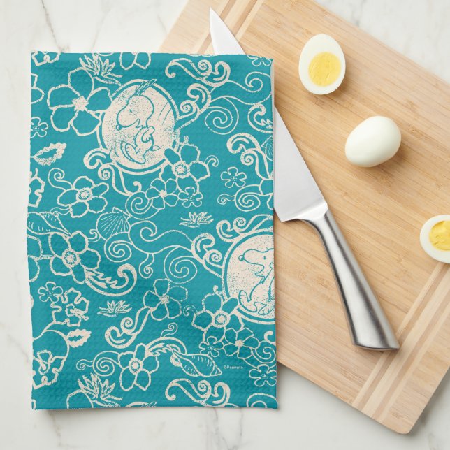 Linge De Cuisine cacahuètes | Snoopy Turquoise Tropical Beach Motif (Quart Plié)