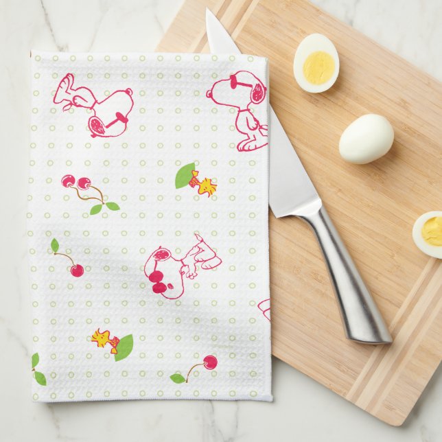 Linge De Cuisine cacahuètes | Snoopy & Woodstock Cherry Motif (Quart Plié)