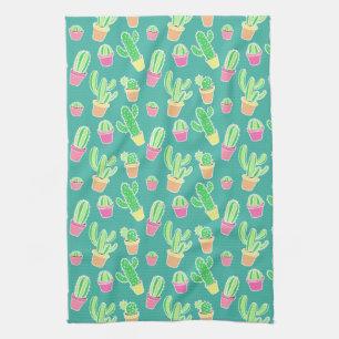 Linge De Cuisine Cactus au néon d'aquarelle dans le motif de pots