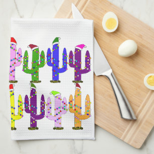 Linge De Cuisine Cactus avec chapeaux de Père Noël Noël