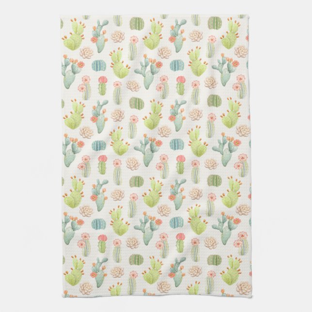 Linge De Cuisine Cactus en pastel mou et motif succulent (Vertical)