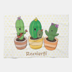 Linge De Cuisine Cactus trio chantante mignonne dessin animé