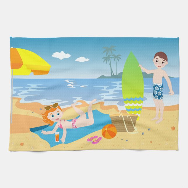Linge De Cuisine Cadeau anniversaire de enfant de plage (Horizontal)