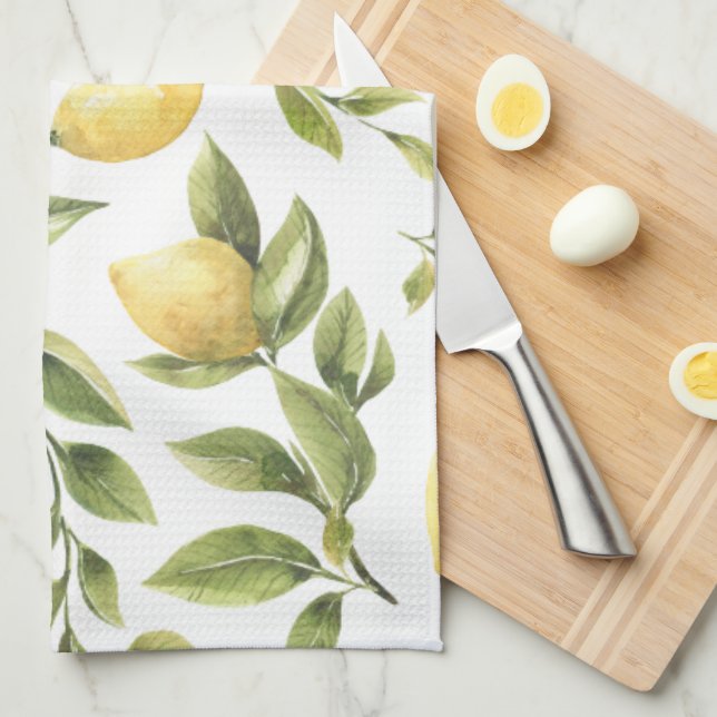 Linge De Cuisine Cadeau de mariage méditerranéen au citron jaune (Quart Plié)