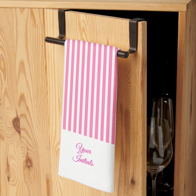 Linge De Cuisine Cadeau de mariage personnalisé rayé rose blanc (Pliage en tiers)
