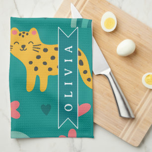 Linge De Cuisine Cadeau Personnalisé de Nom de Jungle de Léopard Co