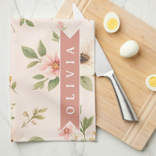 Linge De Cuisine Cadeau Personnalisé Nom Romantique Floral Vintage