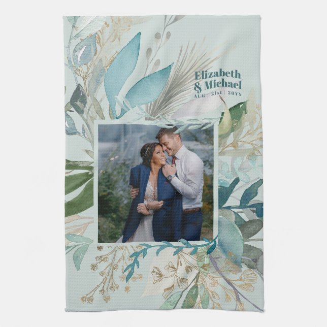Linge De Cuisine Cadeau photo mariage GREENERY Moderne Personnalisé (Vertical)