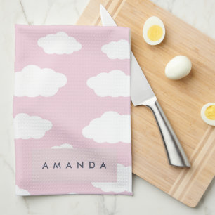 Linge De Cuisine Cadeaux de nuages roses de Monogramme personnalisé