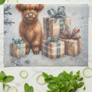 Linge De Cuisine Cadeaux de vache Highland bleue d'hiver