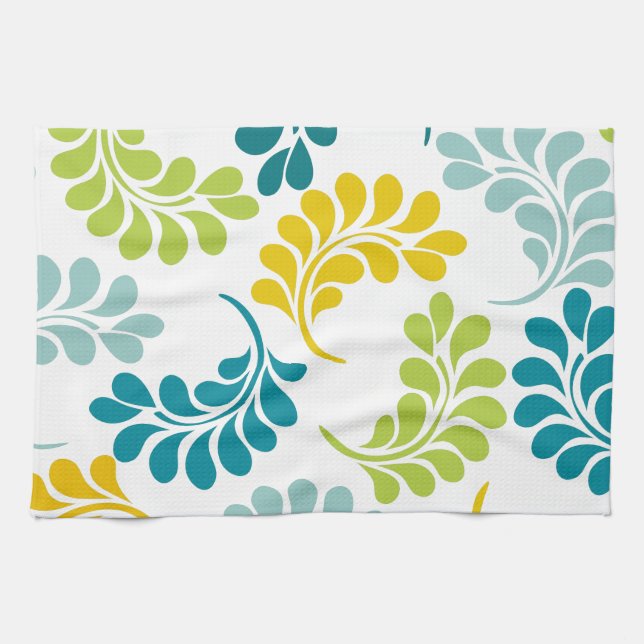 Linge De Cuisine Cadeaux floraux jaunes verts turquoises de cuisine (Horizontal)