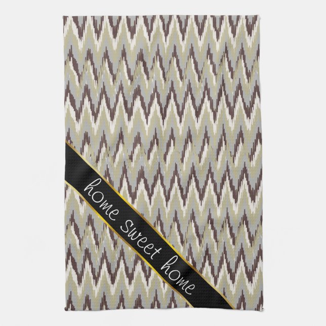 Linge De Cuisine Café et Sage iKat ZigZag Motif (Vertical)