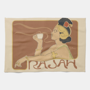 Linge De Cuisine Café Rajah Art Nouveau vintage, Dame avec café