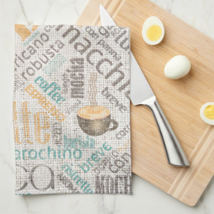 Linge De Cuisine Café sur Burlap Word Cloud Turquoise ID283
