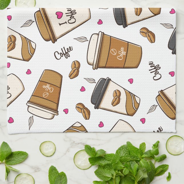 Linge De Cuisine Cafés, Fèves de café, Amateur de café, Coeurs (Plié)