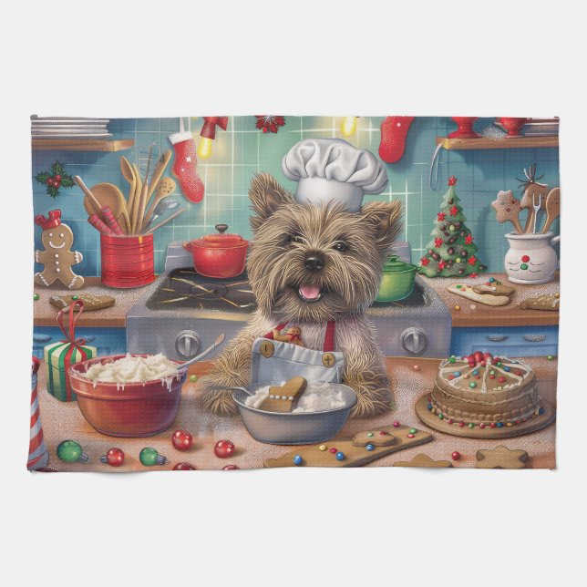 Linge De Cuisine Cairn Terrier Gîtes de vacances : Noël festif (Horizontal)