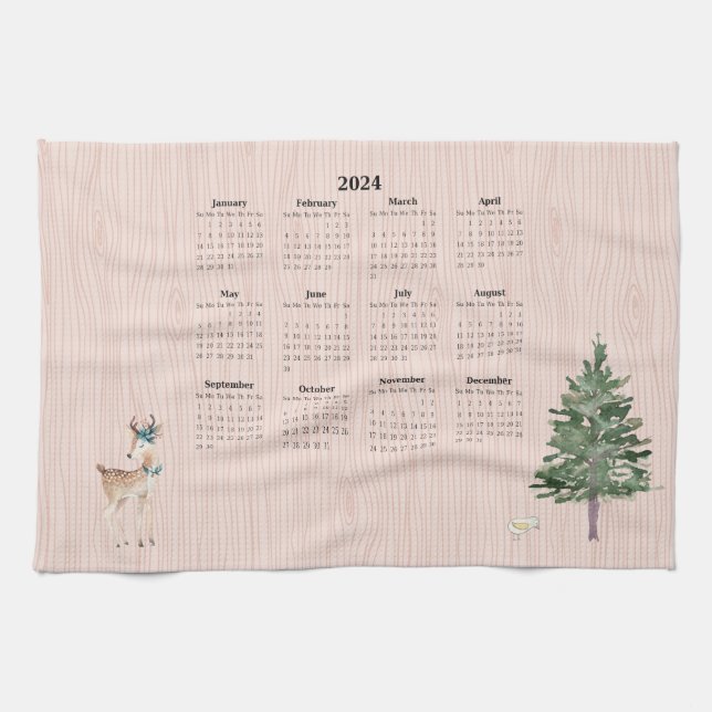 Linge De Cuisine Calendrier 2024 Bois de cerfs de forêt (Horizontal)