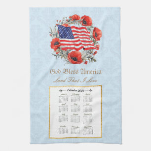 Linge De Cuisine Calendrier 2024 Towel God Bless America Flag Poppi